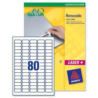 Avery Mini Labels Removable Laser 80 per Sheet 356x169mm White Ref ...