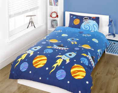 Glow In The Dark Space Rocket Navy Kids Boy Single Duvet Quilt Cover Bedding Set Glow In The Dark Space Rocket Navy Kids Boy Single Duvet Quilt Cover Bedding Set