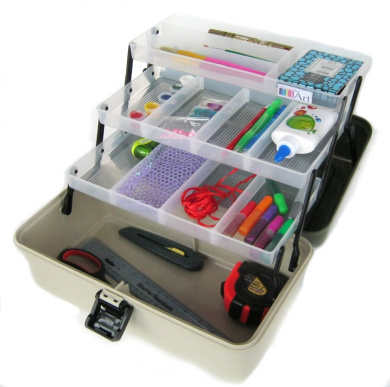 3 TRAY CRAFT STORAGE CANTILEVER BOX SEWING EMBELLISHMENT PAINTS ART ARTISTS BOX