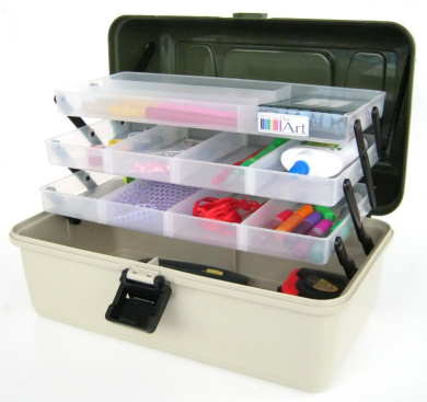 3 TRAY CRAFT STORAGE CANTILEVER BOX SEWING EMBELLISHMENT PAINTS ART ARTISTS BOX