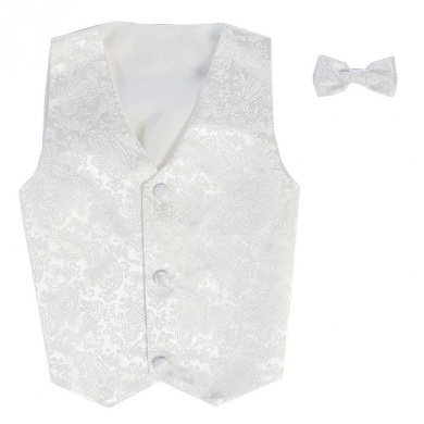 Lito Little Boys White Poly Silk Vest Bowtie Special Occasion Set 2T-7