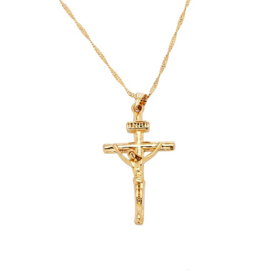 24K Gold Jesus Cross Necklace Religion 