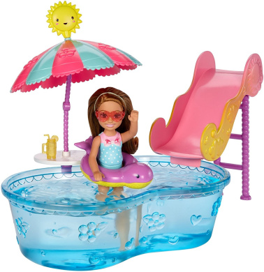 Barbie DWJ47 "Club Chelsea Pool and Water Slide" Doll by Barbie - Shop