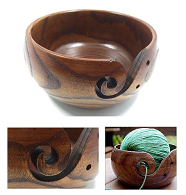 Wooden yarn bowl large 7 x 7 x 4 Inch new design yarn storage mango wood Bhartiya Handicrafts