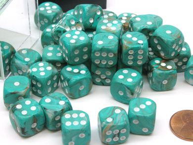 Chessex Marble 12mm D6 Dice Set Oxi-Copper with White Chessex Marble 12mm D6 Dice Set Oxi-Copper with White