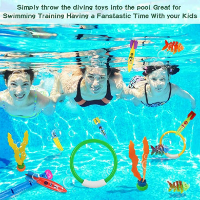 Underwater Swimming Diving Pool Toys Coogam Diving Toy 19PCS Pool Accessories Set 4 Dive Ring,4 Toypedo Bandit,3 Stringy Octopu,8 Jewel Gem Treasure Weighted Dive Toy for Kid Child Boy Girl USA Stock