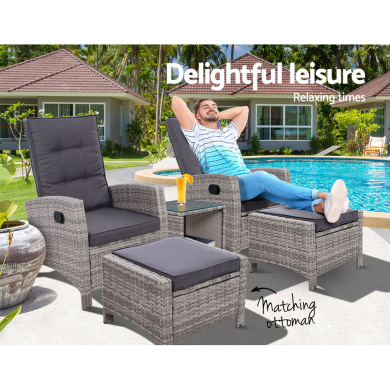 Gardeon Outdoor Patio Furniture Recliner Chairs Table Setting Wicker Lounge 5pc Grey By For Homeware In Singapore - Patio Furniture Recliner Chair Gardeon Outdoor Patio Furniture Recliner Chairs Table Setting Wicker Lounge 5pc Grey By For Homeware In Singapore - Patio Furniture Recliner Chair